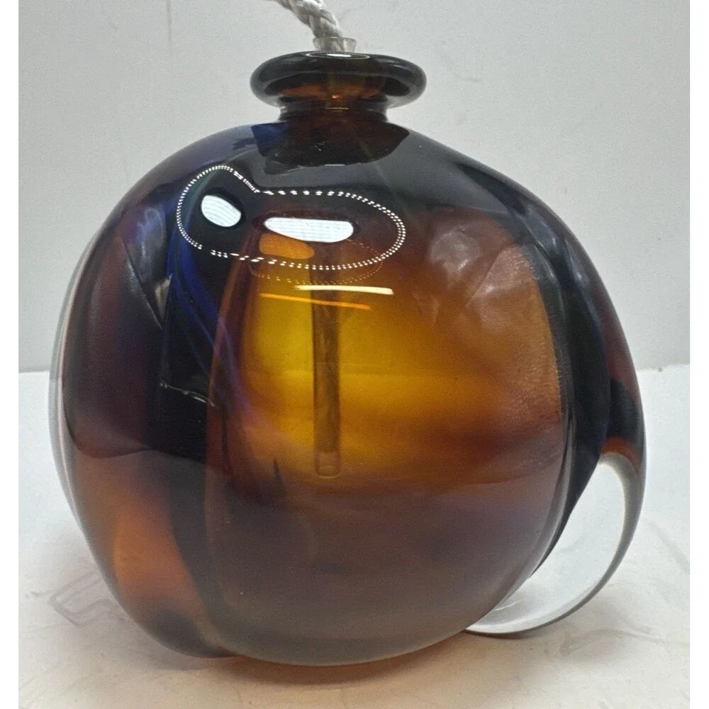 VTG Hand Blown Oil Diffuser Lamp Brown Blue Purple Yellow Signed Williams 2005